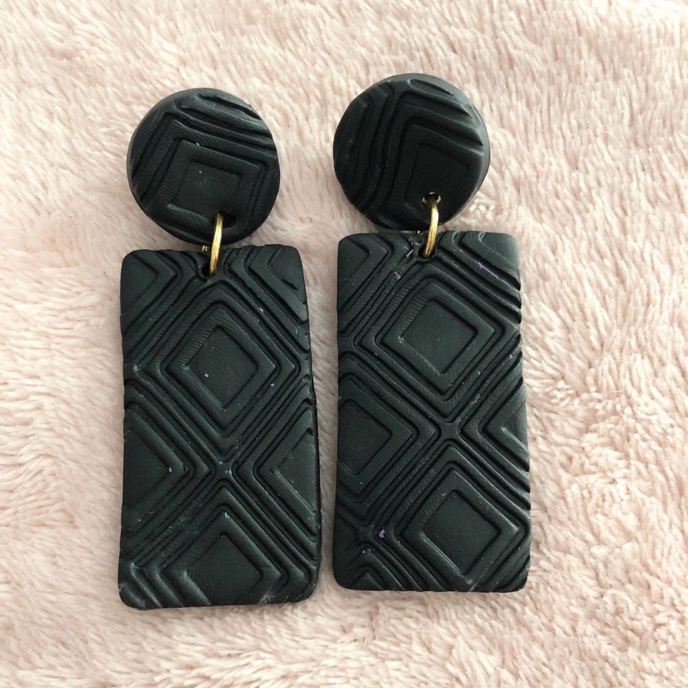 •Textured Black Polymer Clay Earrings